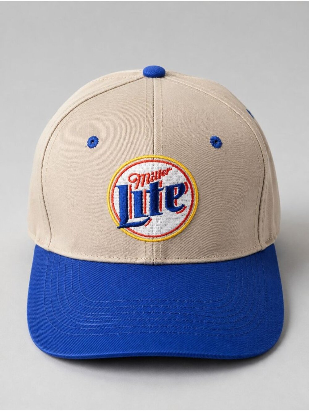 Miller Lite Beer Snapback Hat Tan Blue Adjustable Baseball Cap EUC